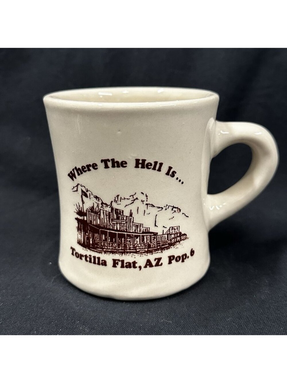 Vintage Tortilla Flat AZ Mug Where The Hell Is… Novelty Coffee Cup Arizona Heavy